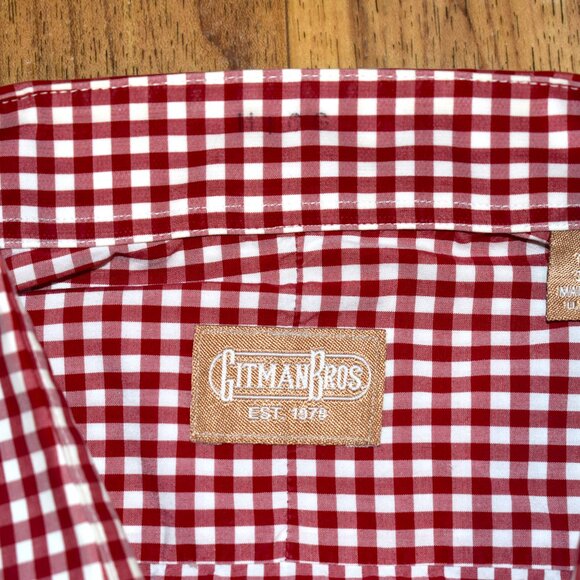 Gitman Brothers Red/White Gingham Check Button Up Shirt Sz 16/33 - Picture 4 of 4